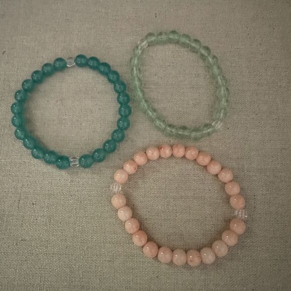 Set of 3 beaded stones with silver accent - set of 3 - Picture 1 of 8